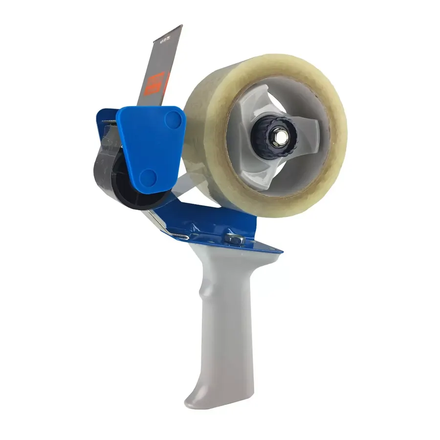 Heavy duty tape dispenser with two rolls of clear packing tape