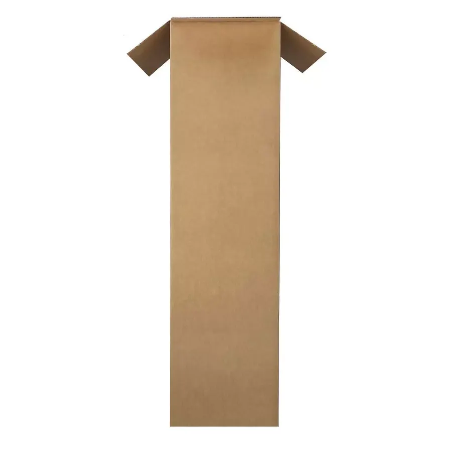 Five tall narrow brown cardboard lamp boxes, 12 by 12 by 48 inches