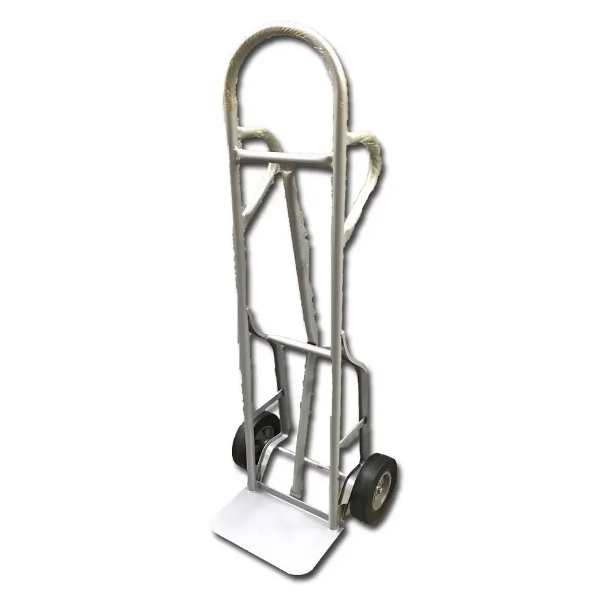 Silver dual-handle hand truck with semi-pneumatic wheels