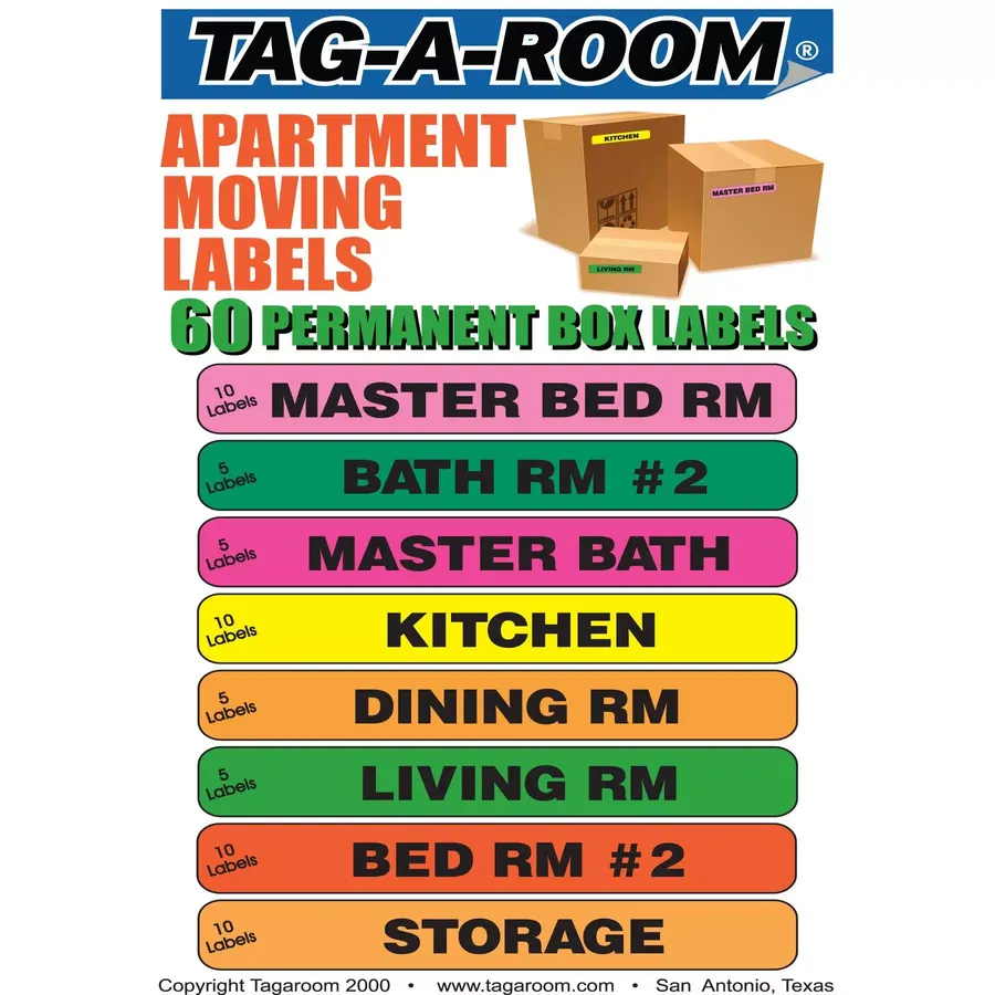 Sheet of multicolor peel-and-stick apartment room labels