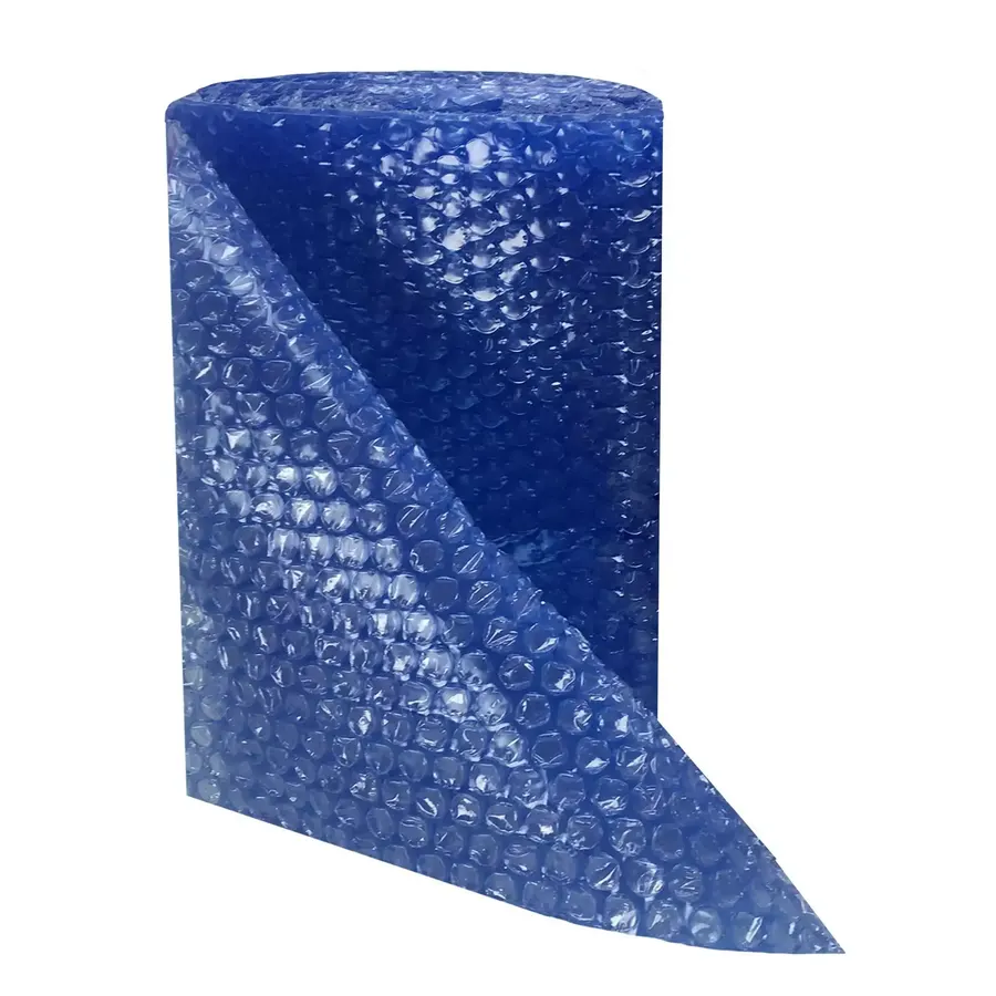 Small roll of blue bubble cushioning wrap, 12 inches wide