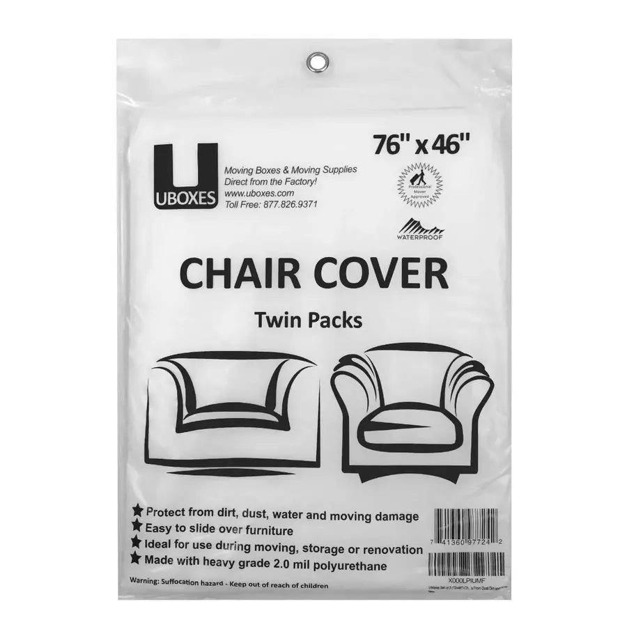 Clear plastic chair covers protecting upholstered chairs during a move