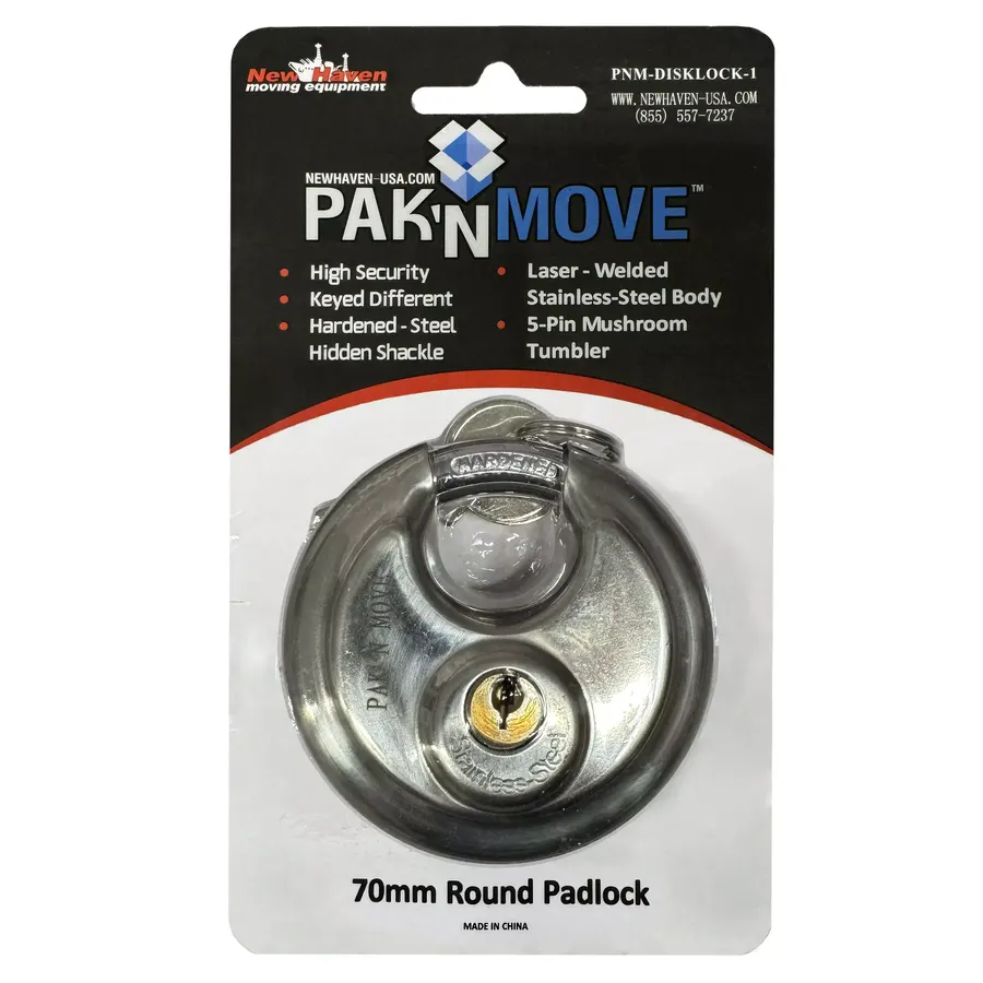 Silver round steel disc lock with key