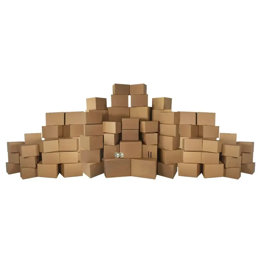 Bundle of 94 brown cardboard moving boxes in mixed sizes