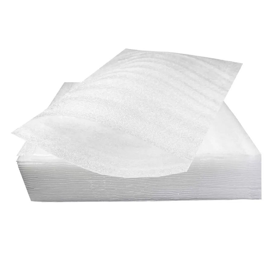 Stack of white polyethylene foam pouches for packing fragile items