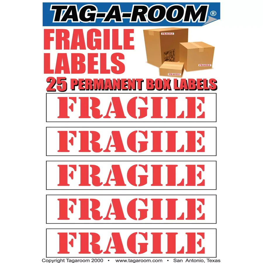 Red fragile warning stickers for moving and shipping boxes