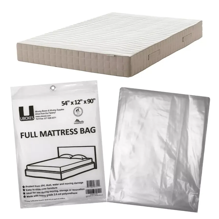 Clear polyethylene full-size mattress cover bag