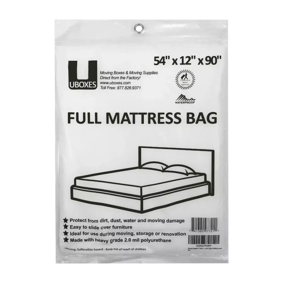 Stack of 18 clear polyethylene full mattress cover bags
