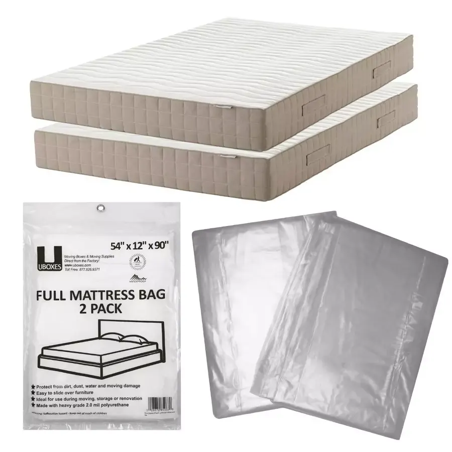 Two clear polyethylene full mattress cover bags