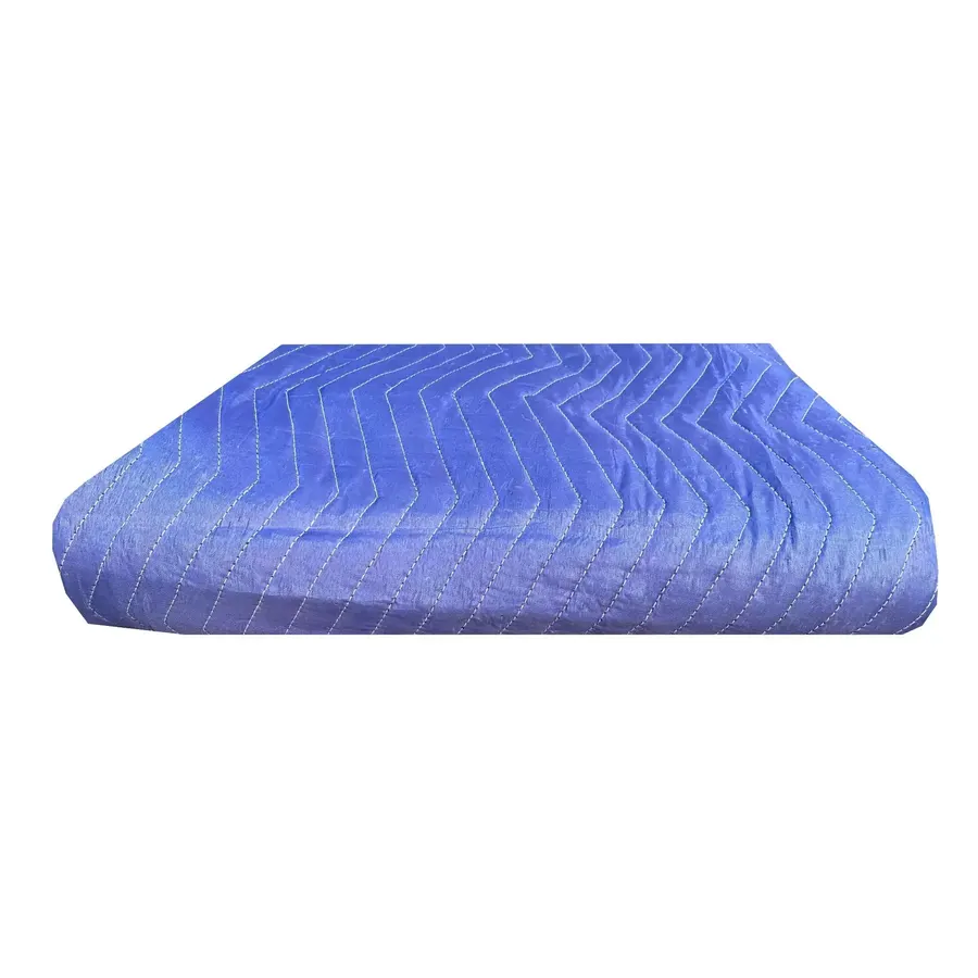 Two blue fitted cotton-polyester furniture moving pads