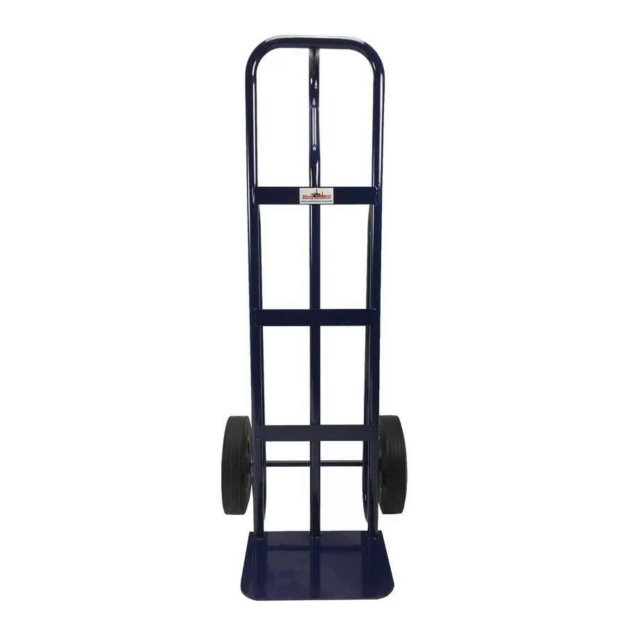 Blue steel two-wheel hand truck with semi-pneumatic tires