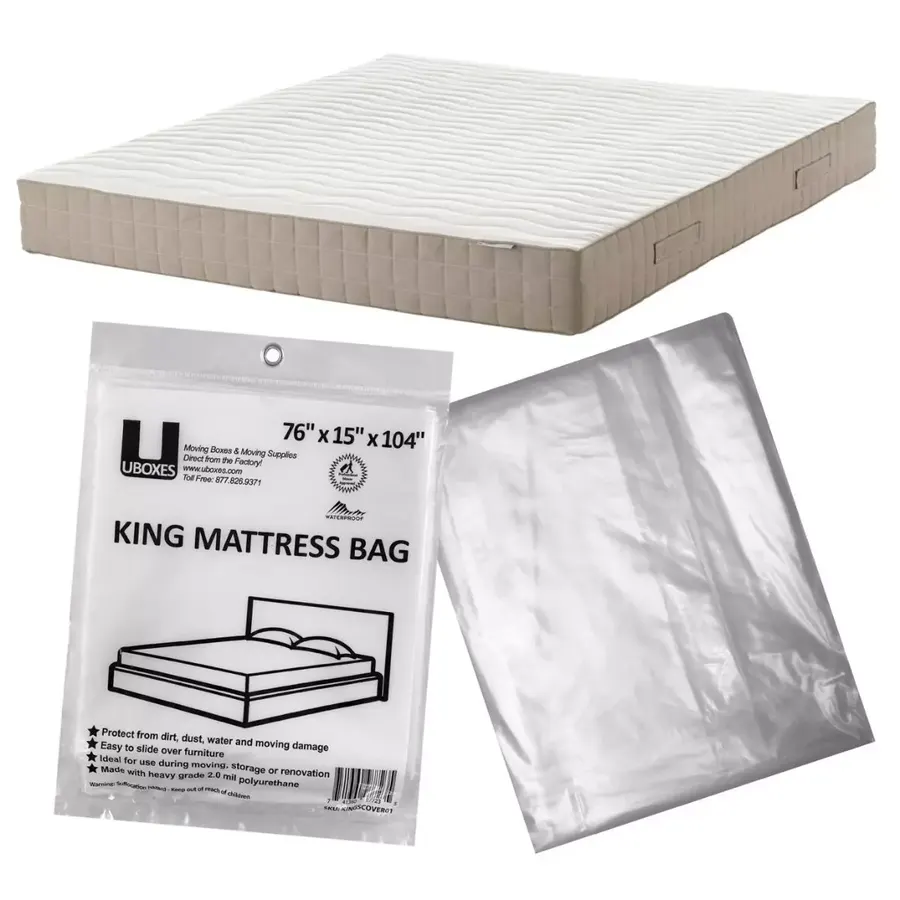 Clear polyethylene king-size mattress cover bag