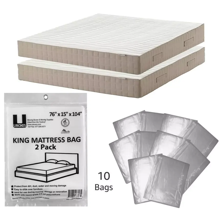Bundle of 10 clear polyethylene king mattress cover bags