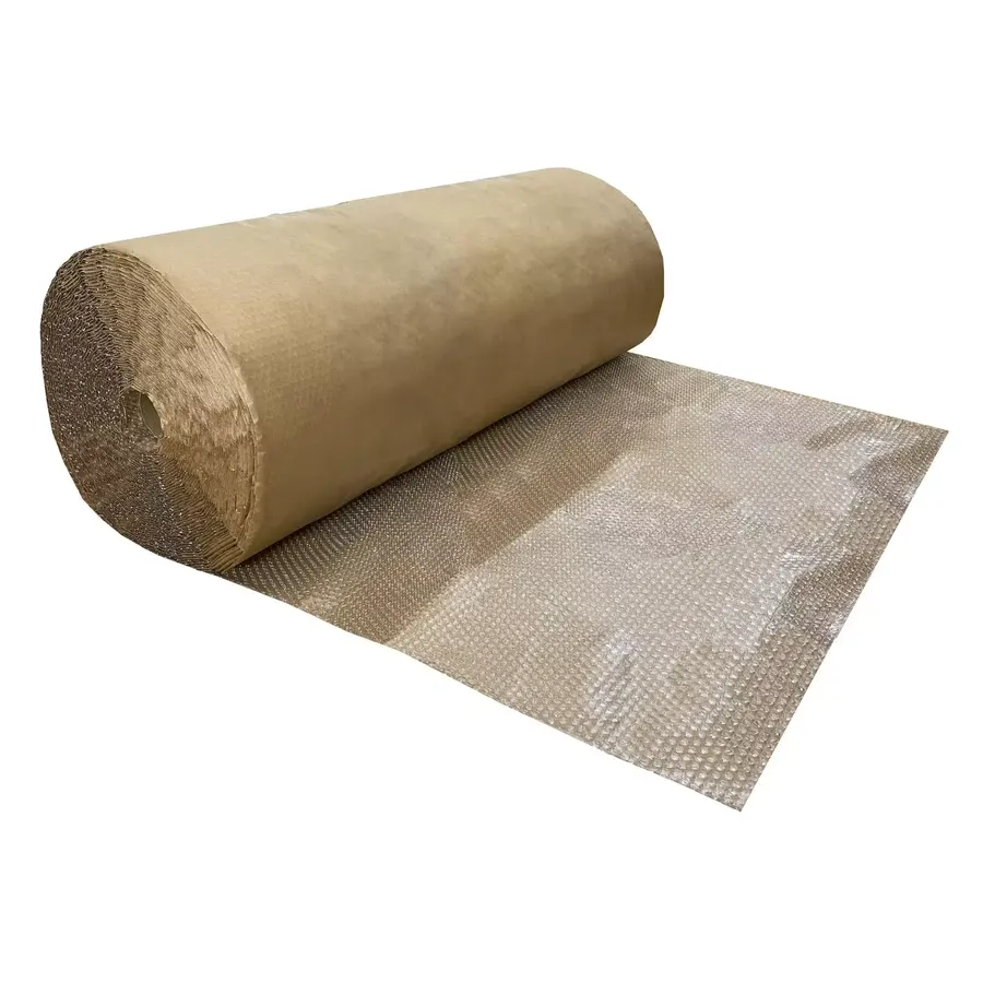 Wide roll of brown kraft-backed bubble cushioning wrap