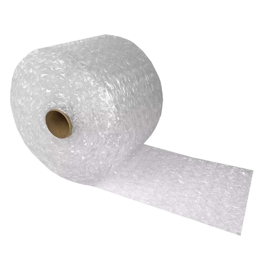 Roll of clear large-bubble cushioning wrap, 12 inches wide