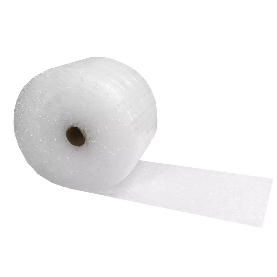 Roll of clear medium-bubble cushioning wrap, 12 inches wide