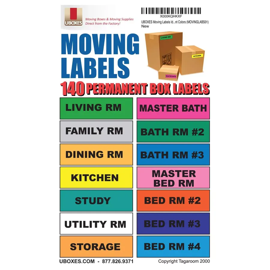 Assorted colored adhesive moving box labels fanned out