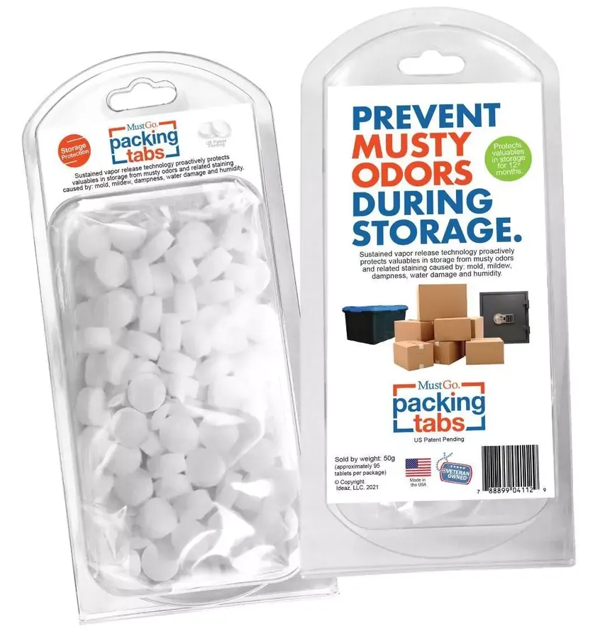 White MustGo vapor tablets for protecting items in storage