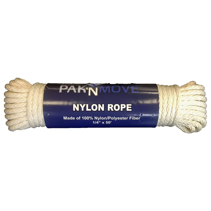 Coil of white quarter-inch nylon rope