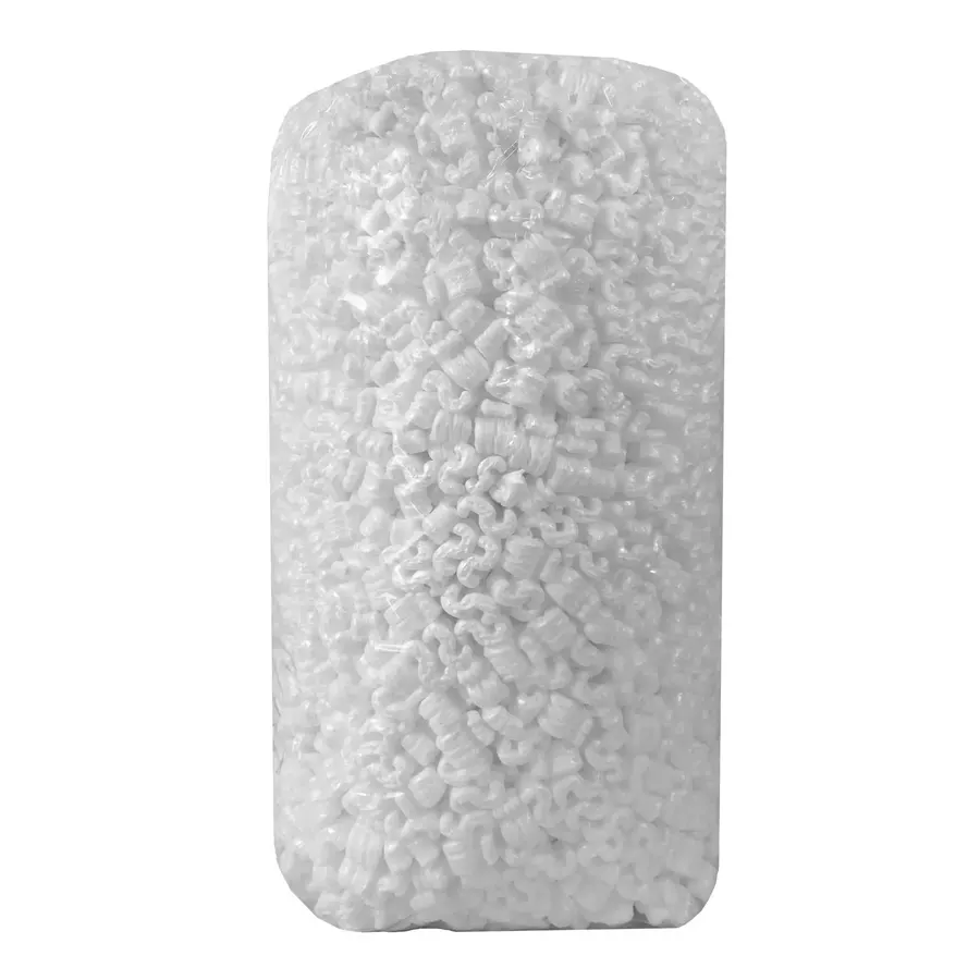 Bag of white polystyrene packing peanuts
