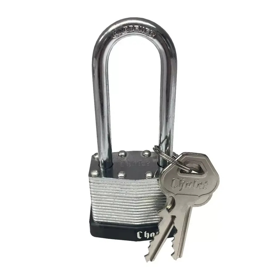 Silver steel long-shank padlock with keys