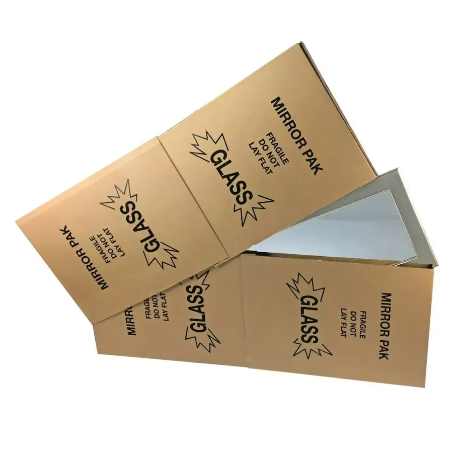 Three large flat brown corrugated picture boxes for oversized artwork
