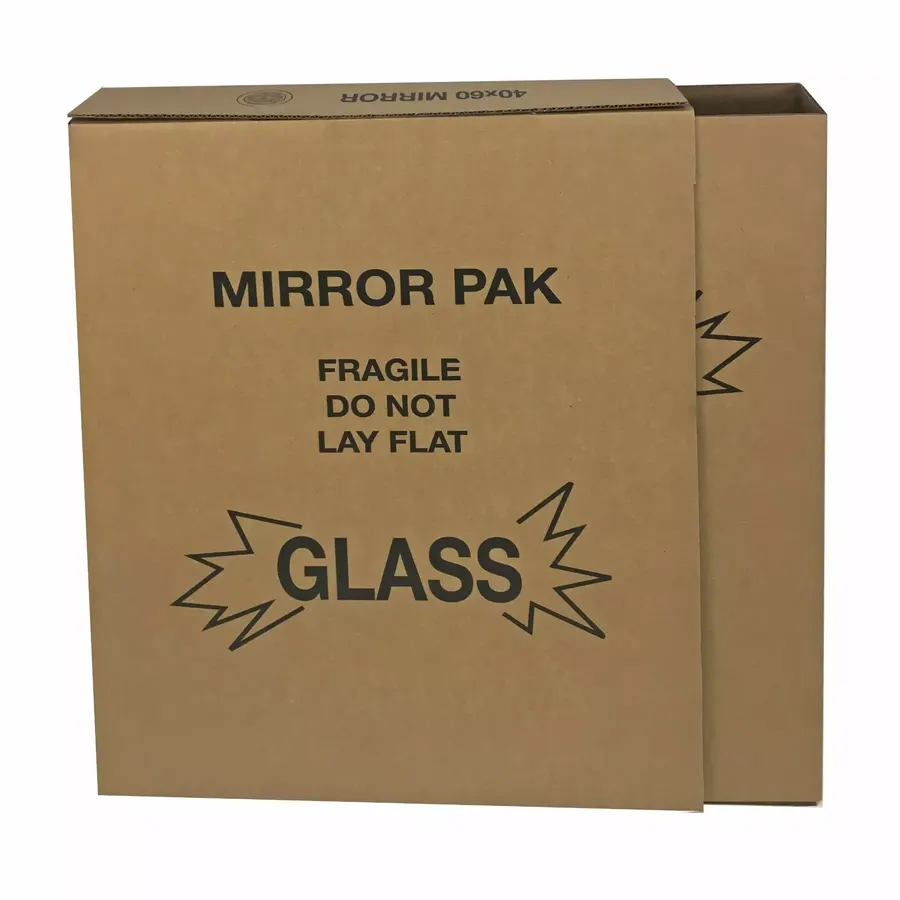 Five flat brown corrugated picture and mirror moving boxes
