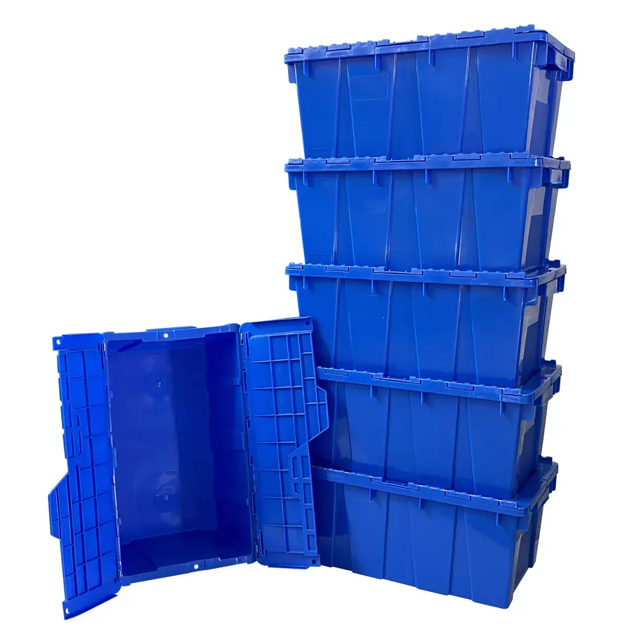 Small plastic storage crate with lid for moving and storage