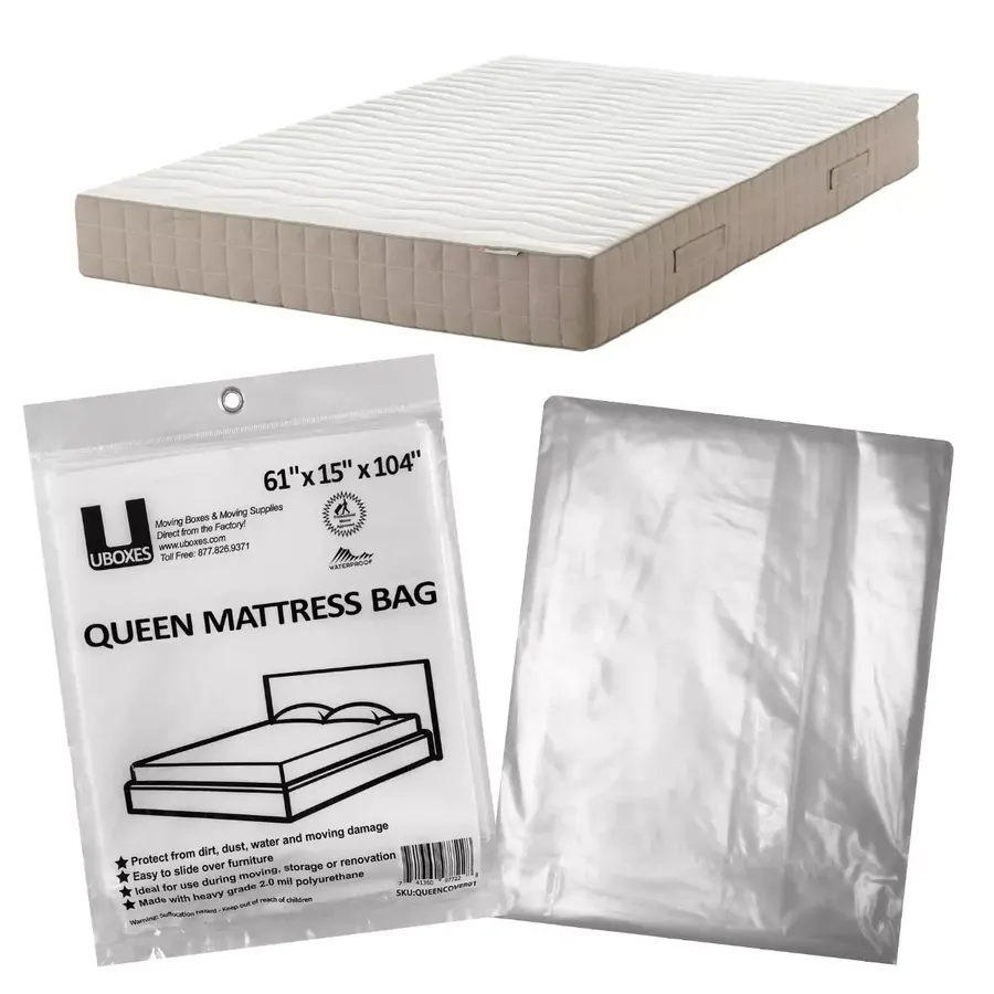 Clear polyethylene queen-size mattress cover bag