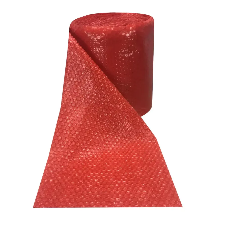 Large 175-foot roll of red small-bubble cushioning wrap