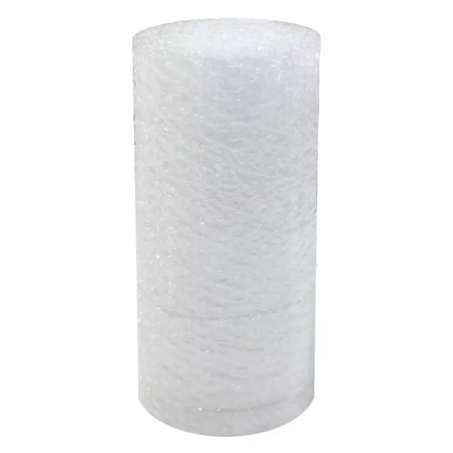 Roll of clear small-bubble polyethylene cushioning wrap, 12 inches wide