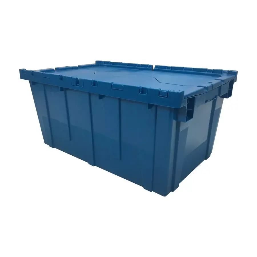 Large blue plastic packing crate