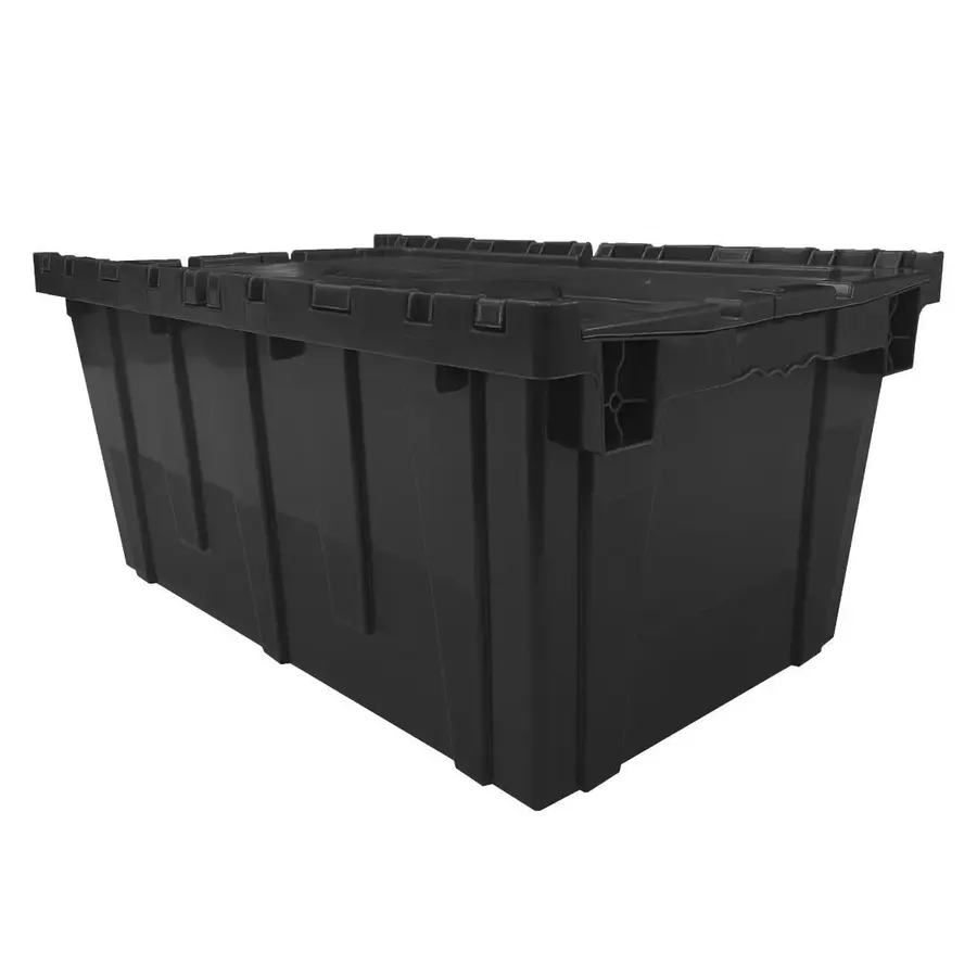 Large black plastic packing crate