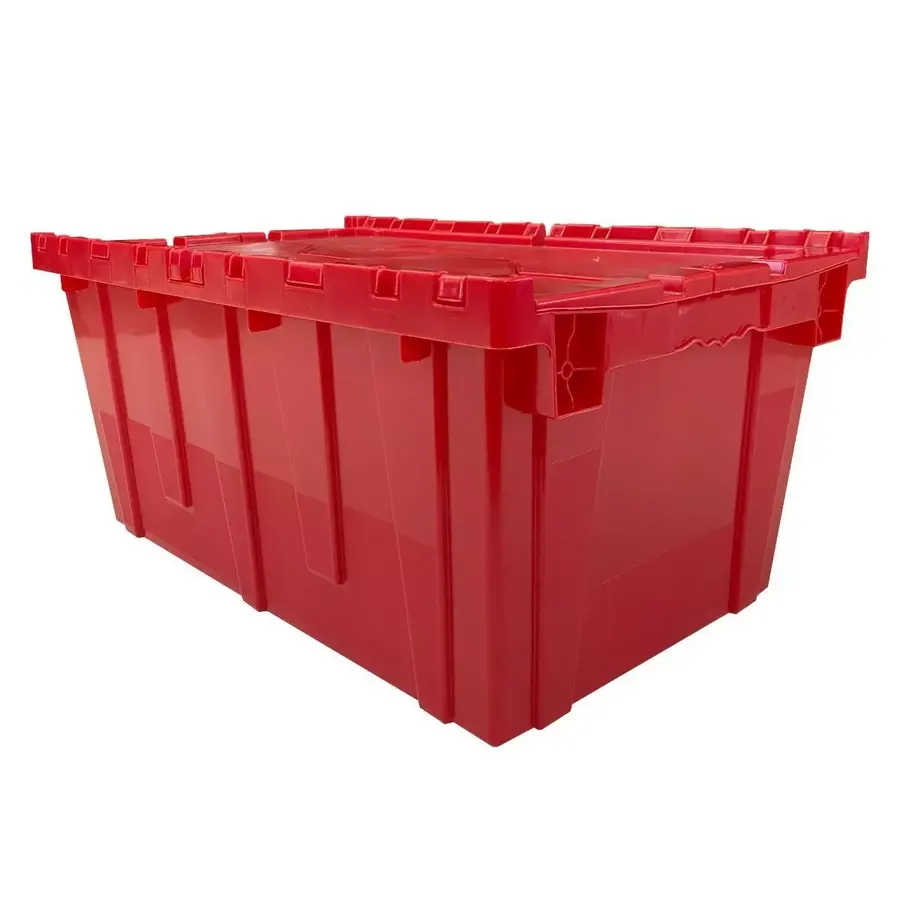 Large red plastic packing crate