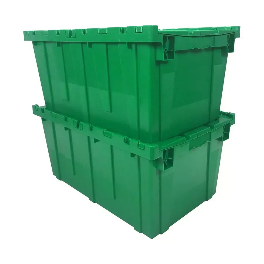 Two large green plastic packing crates