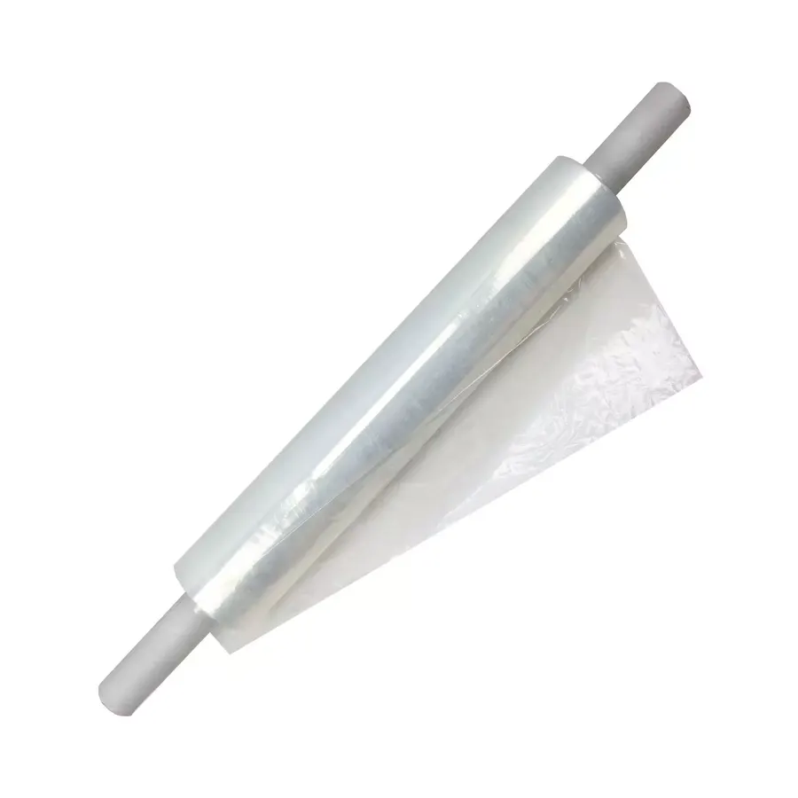 Large roll of clear stretch wrap with extended handles