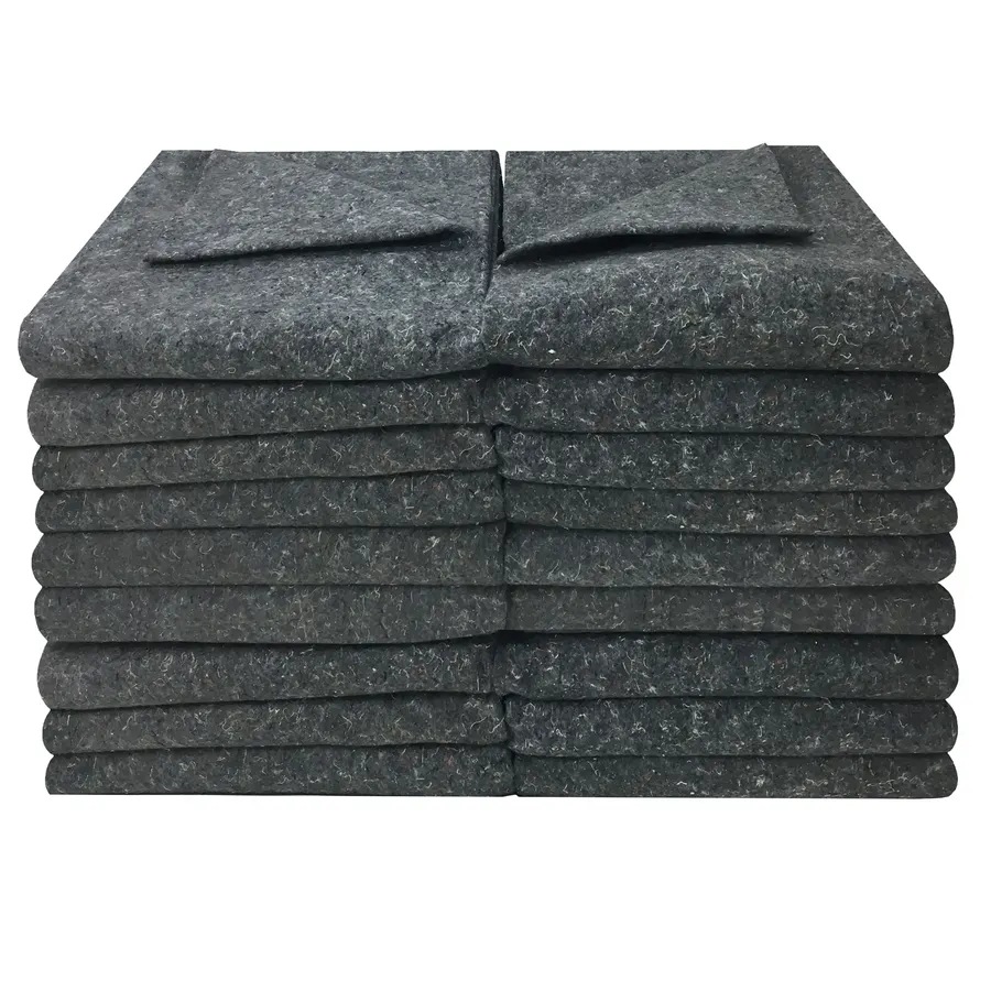 Bundle of eighteen gray recycled-cotton moving blankets