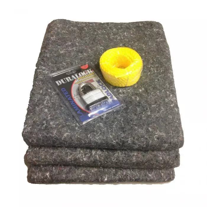 Assorted moving supplies bundled as a half trailer shipment starter kit