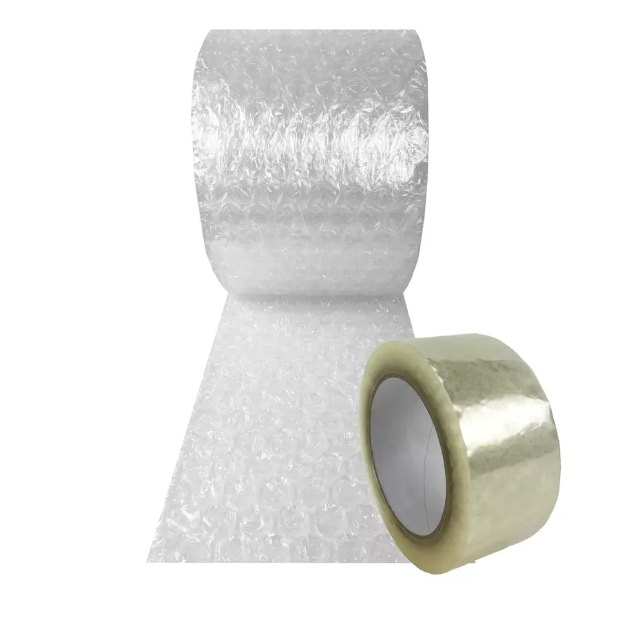 Roll of large bubble cushioning with packing tape for TV packing