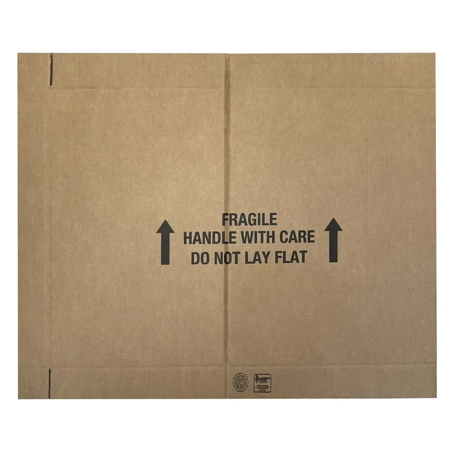 Two tall flat corrugated TV moving boxes side by side