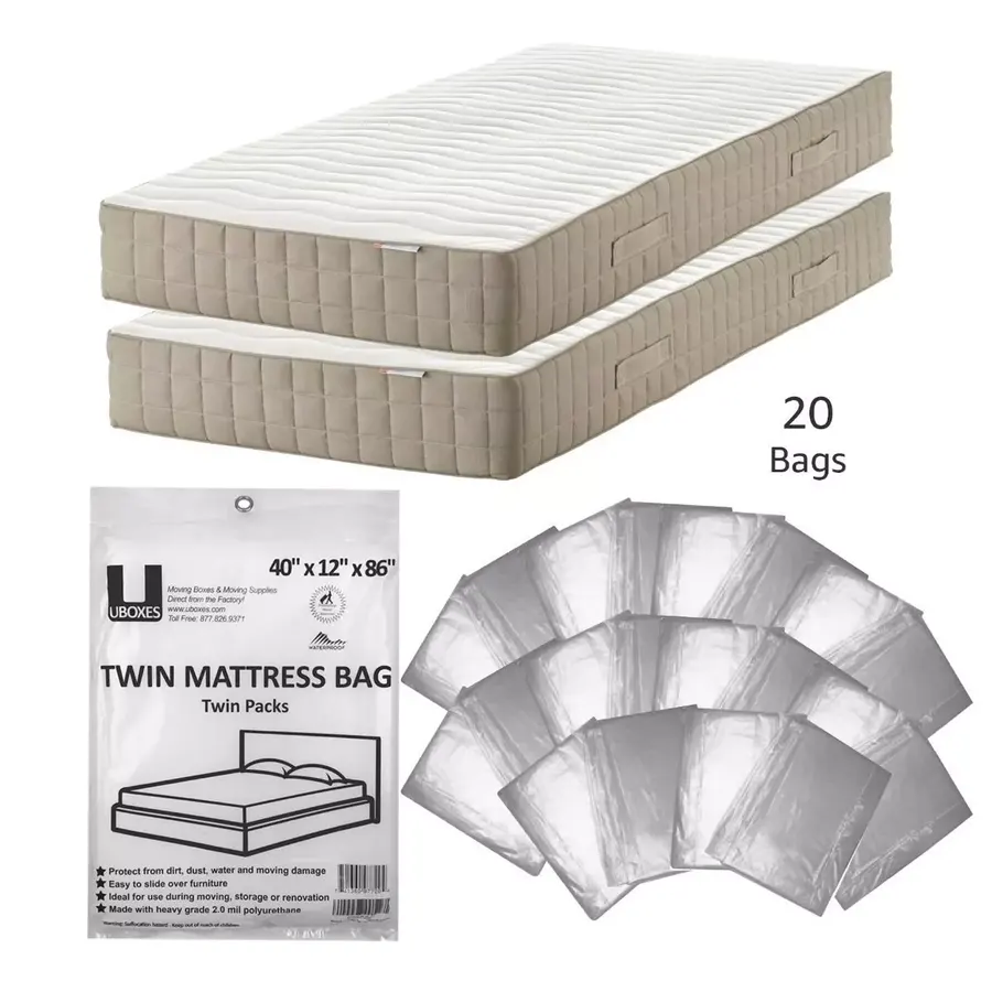 Stack of 20 clear polyethylene twin mattress cover bags