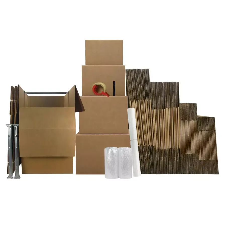 Wardrobe moving kit with tall garment boxes and standard brown moving boxes