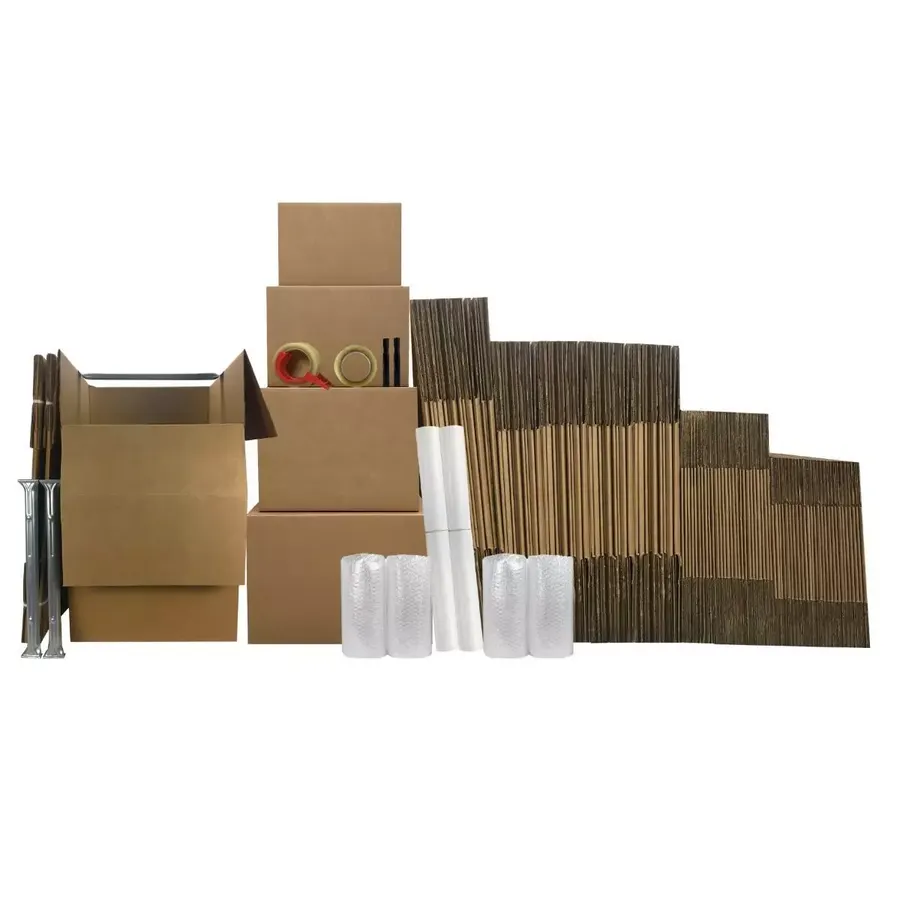 Wardrobe moving kit of 115 brown corrugated boxes in medium to extra-large sizes